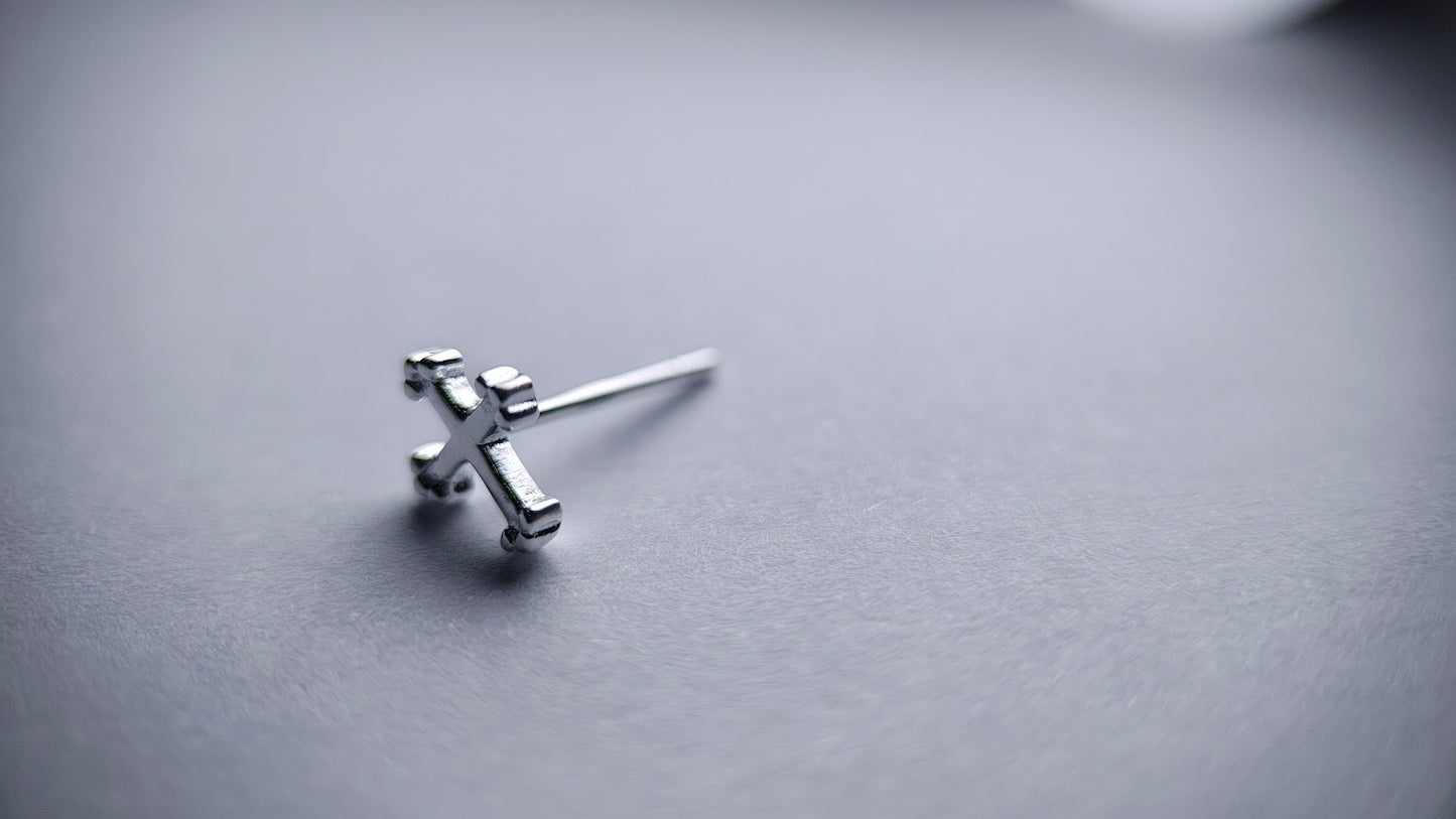 Aretes Tipo Topo en Forma de Cruz de Plata
