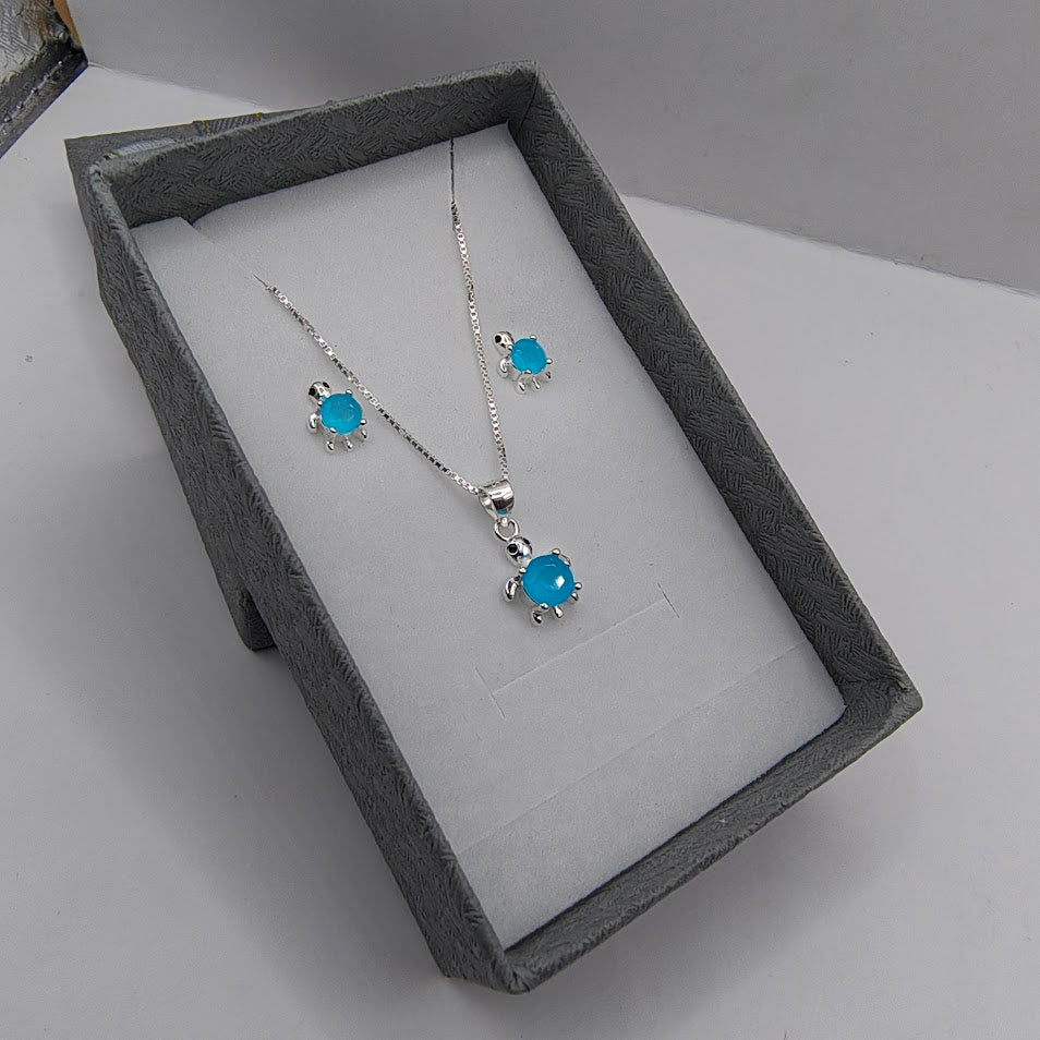 Set tortuguitas azules (cadena box chain + dije + topitos)