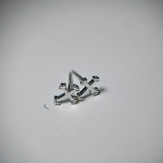 Aretes Tipo Topo en Forma de Cruz de Plata