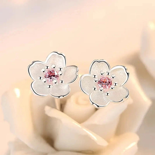 Aretes tipo Topo con diseño de flores rosas